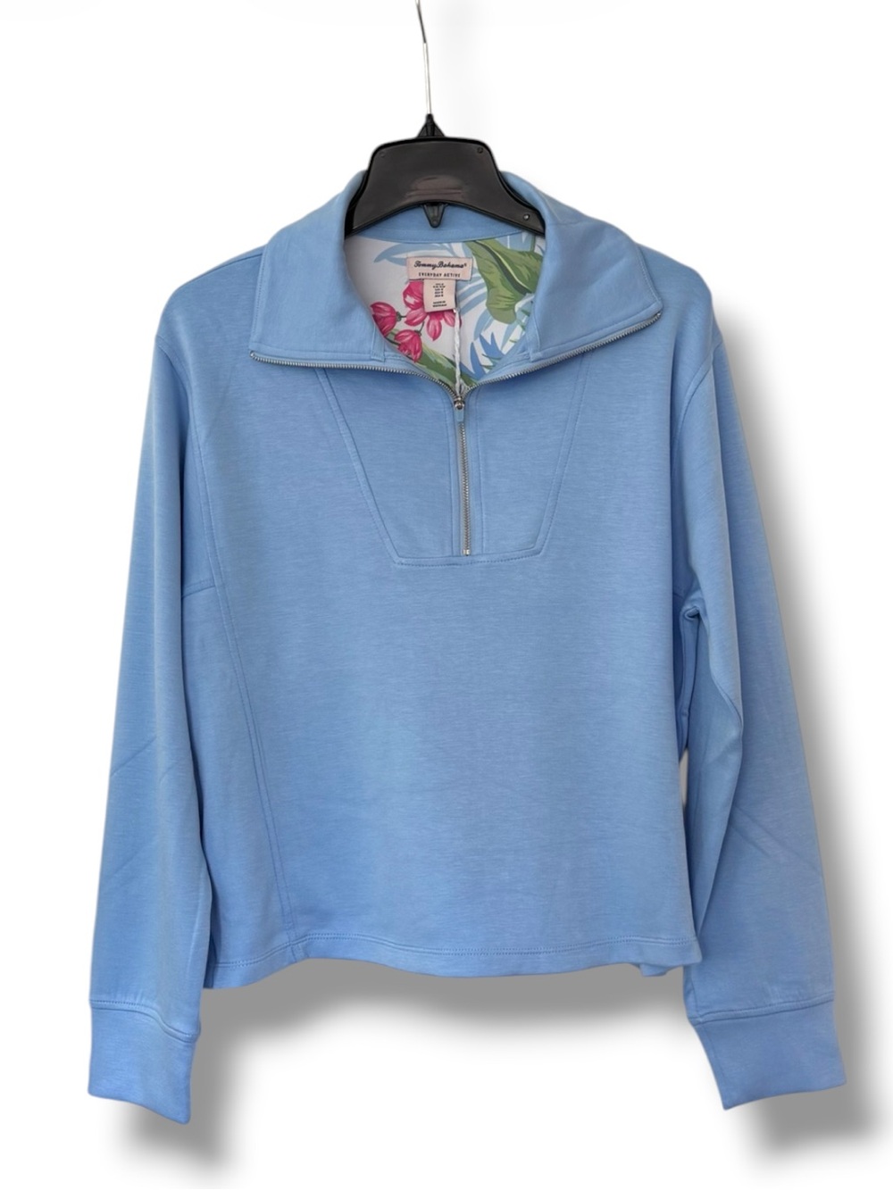 Tommy Bahama Sky Blue Quarter-Zip Pullover with Floral Trim